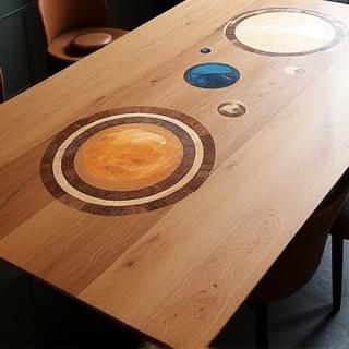 Solar system dining table with planetary inlays